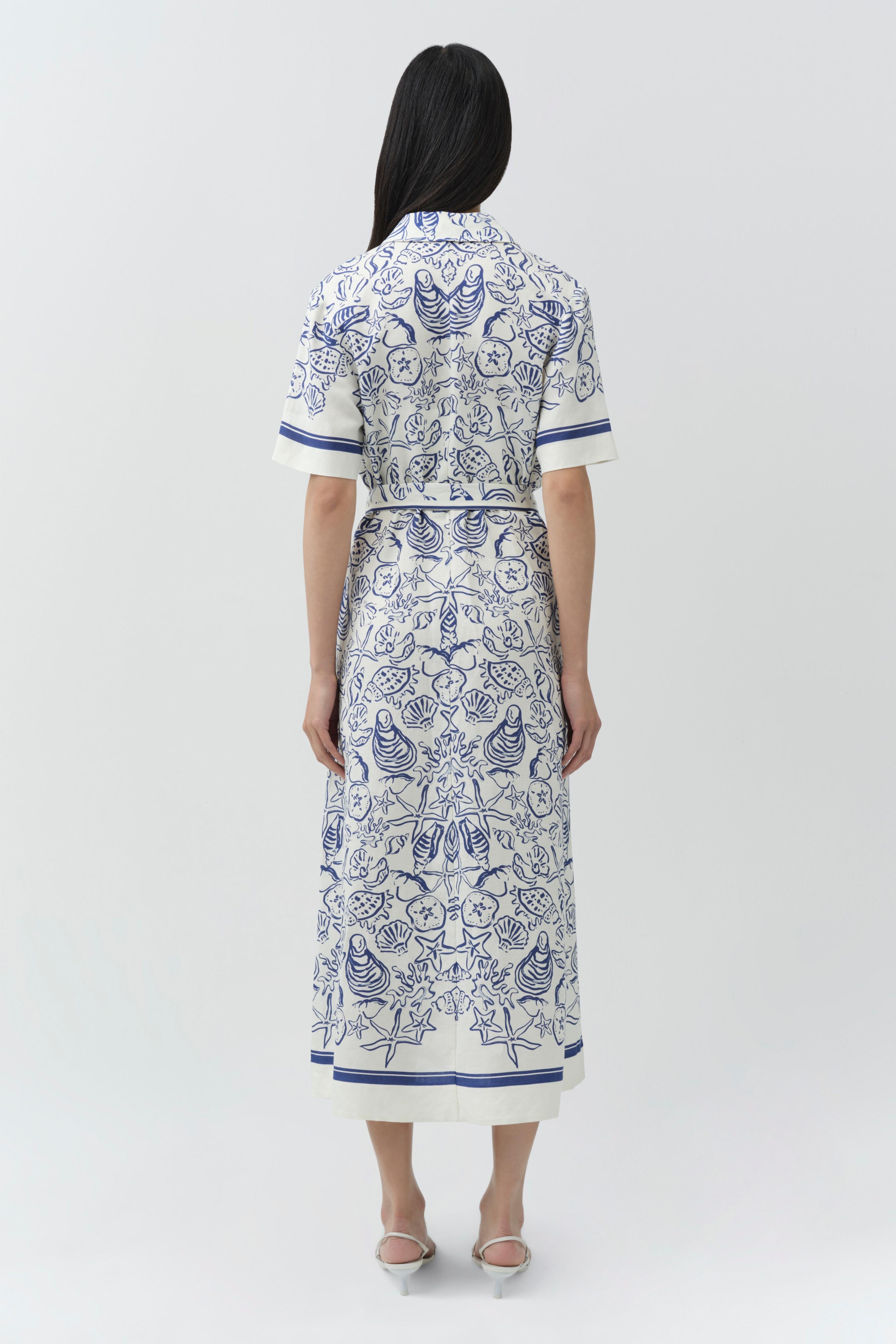 Audria Belted Linen Midi Dress