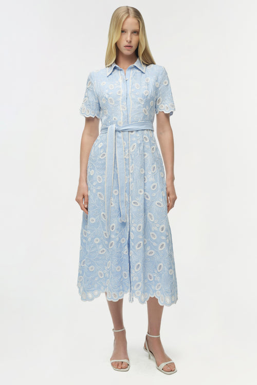 Audria Belted Linen Midi Dress