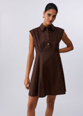 Abito Corto in Popeline di Cotone / Marrone - Ideal Moda