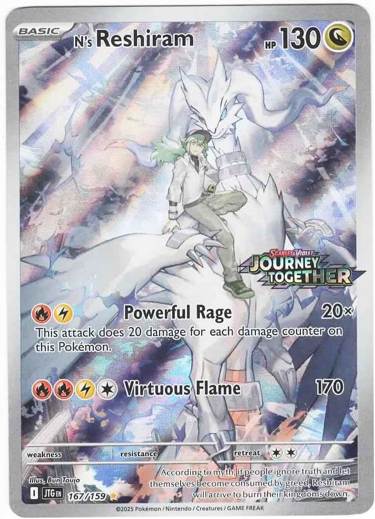Pokemon - N’s Reshiram 167/159 Stamped Promo - Journey Together – Box Topper – Illustration Card - Foil