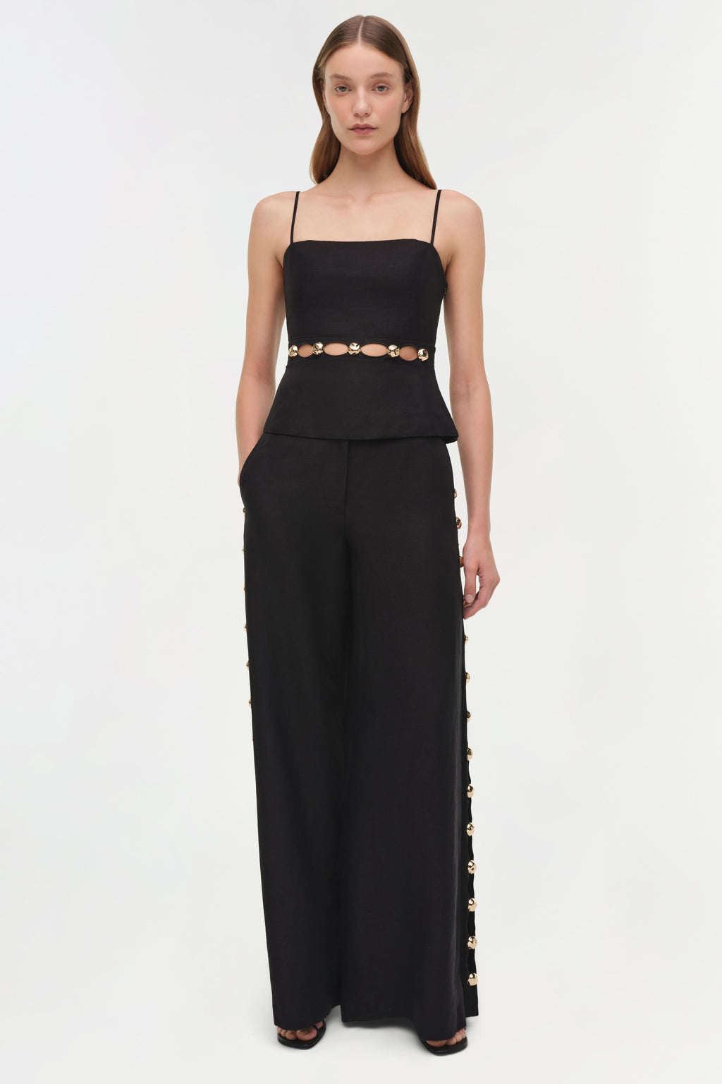 Cayman Studded Linen Wide Leg Pant