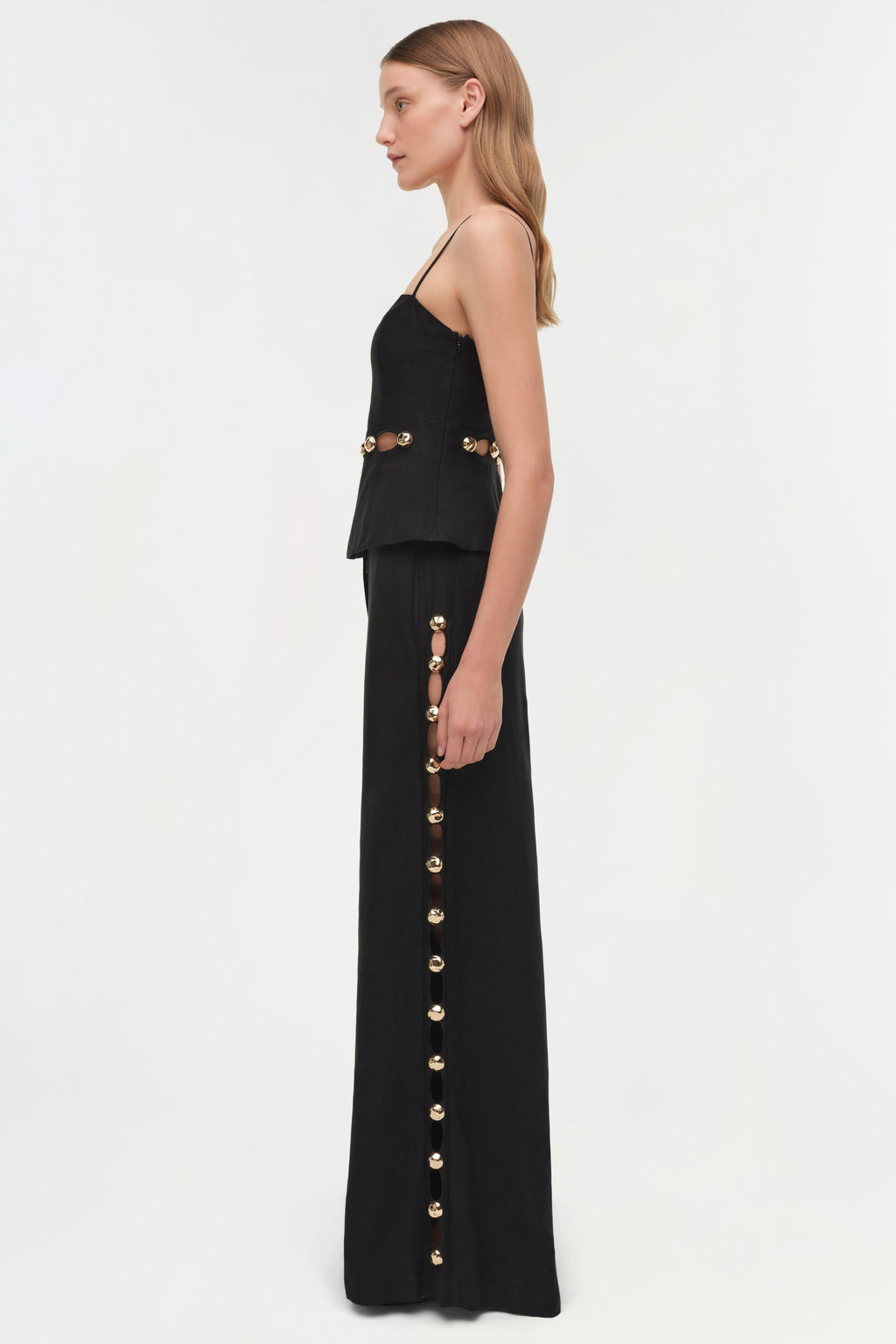 Cayman Studded Linen Wide Leg Pant
