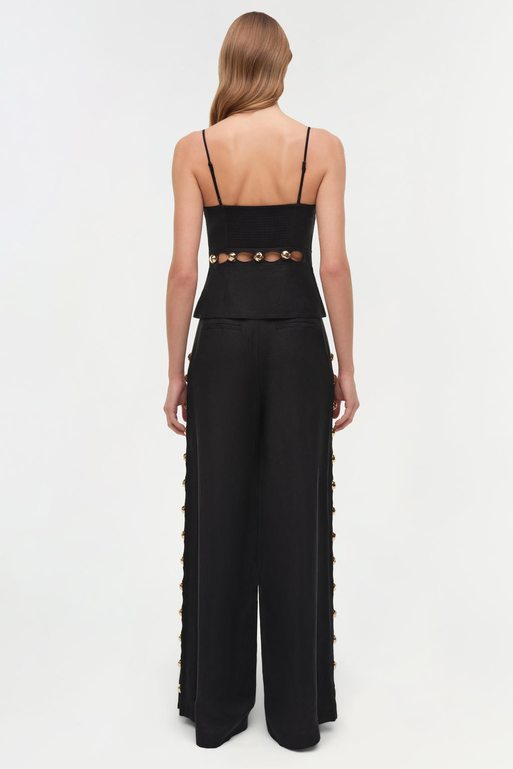Cayman Studded Linen Wide Leg Pant