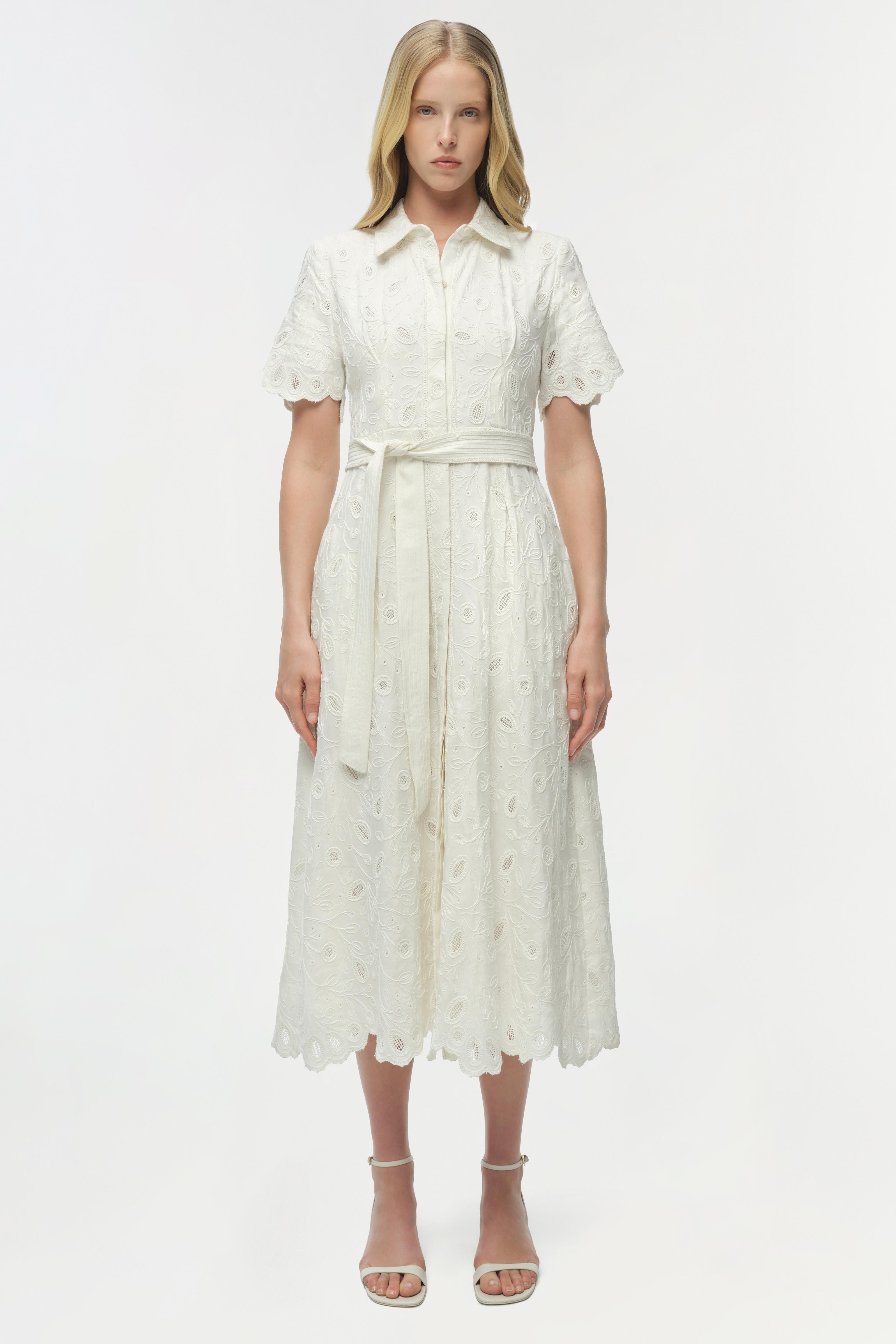 Audria Belted Linen Midi Dress