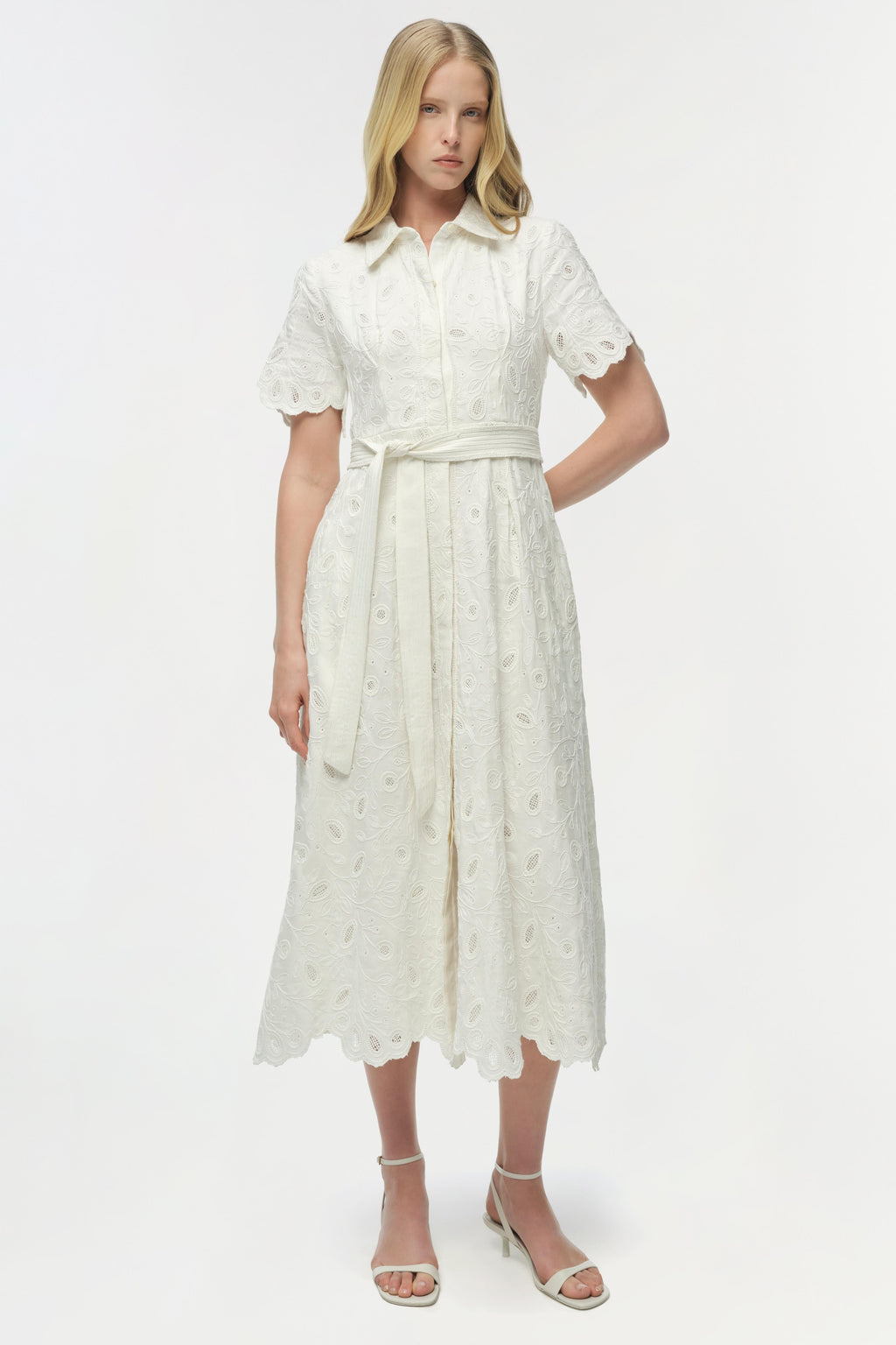 Audria Belted Linen Midi Dress