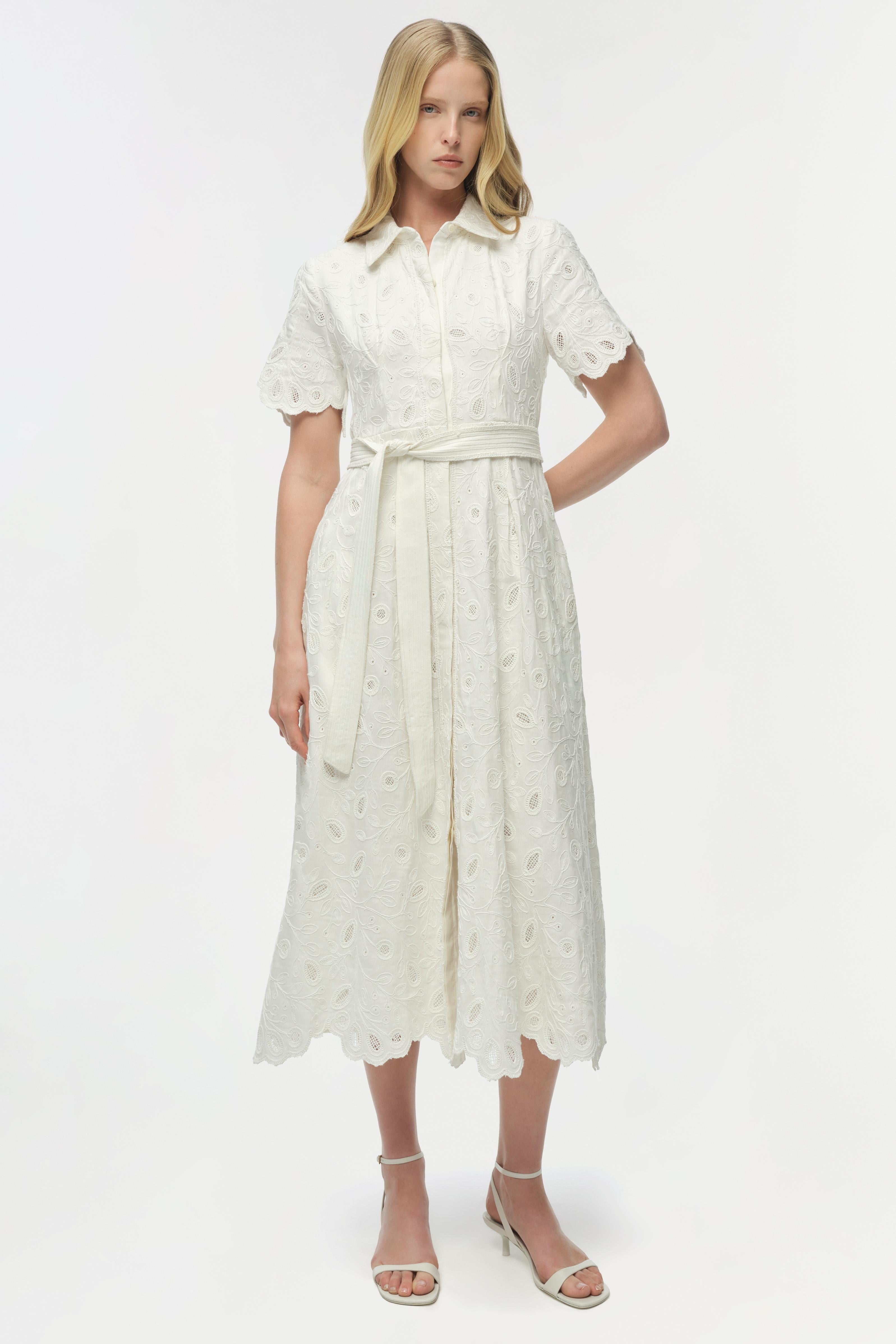Audria Belted Linen Midi Dress