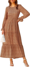 BTFBM Women Casual Long Sleeve Crew Neck Fall Dress Bohemian Relaxed Fit Floral Flowy Maxi Dresses Tiered Cocktail Dress