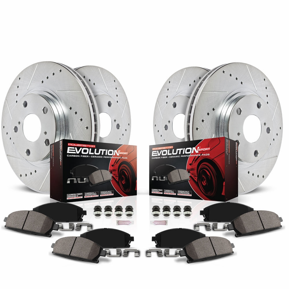 Power Stop K2010 Front and Rear Z23 Evolution Brake Kit with Drilled/Slotted Rotors and Ceramic Brake Pads