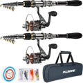 PLUSINNO Collapsible Telescopic Fishing Rod Pole and Reel Combo Starter Kit | Travel Pocket Retractable Fishing Rod Gear, Kits for Adults Beginner, Compact with Carrying Case, Fishing Gifts for Men