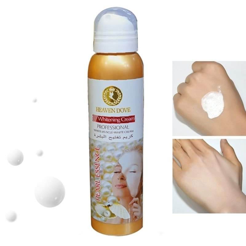Whitening cream bottle with pearl essence and a dollop on hand