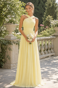 A-Line Yellow Chiffon Long Bridesmaid Dress