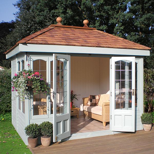 The Ashton Hipped Summerhouse 14'x10' - 13mm T&G Redwood - Taylors Garden Buildings