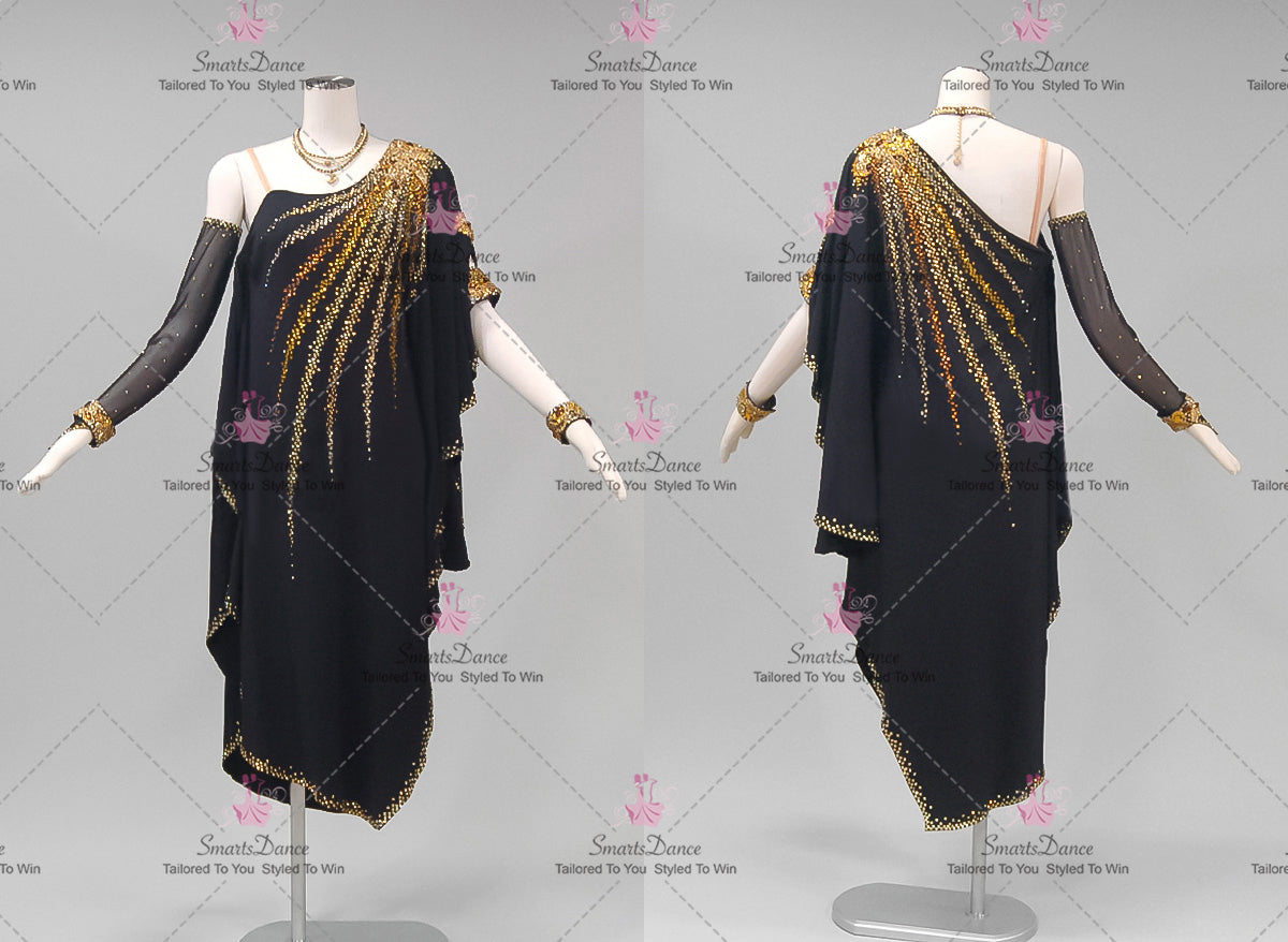 Black Chiffon Lyrical Latin Dance Wear Flamenco Gowns LD-SG2299