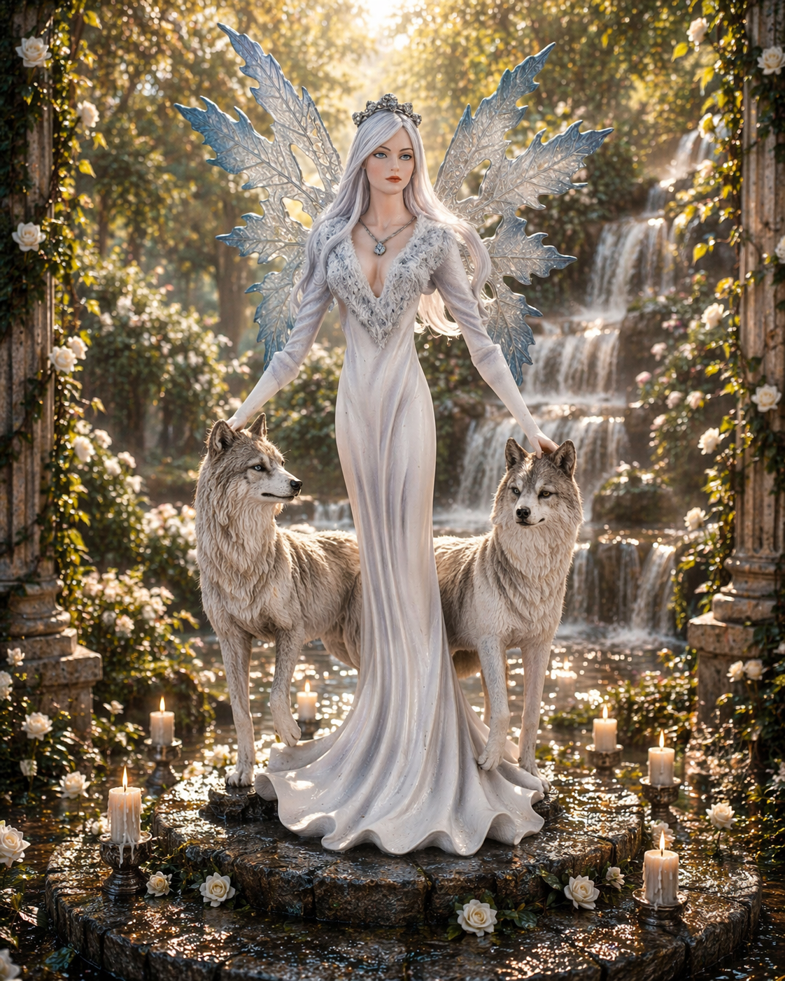 Reine des neiges avec des loups - Fée de protection & de guidance (15,8x10,5x24 cm)