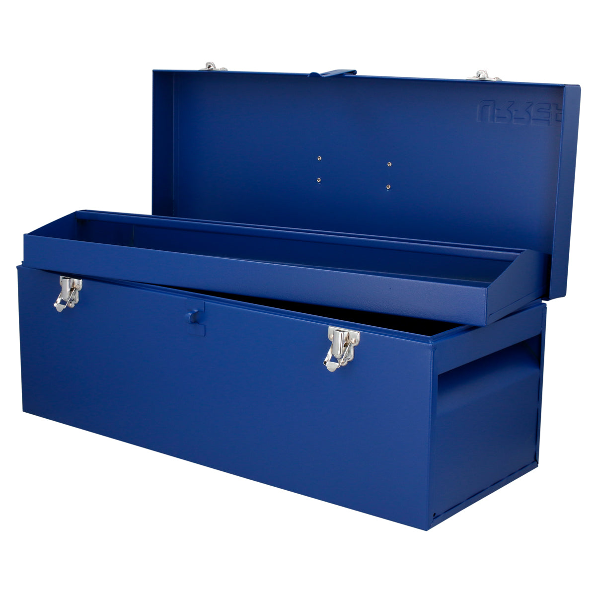 Caja portaherramientas métalica con asa plástica color azul 24" x 9" x 9" Urrea