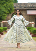 Urwa Off White Buti Print Cotton Flarey Dress