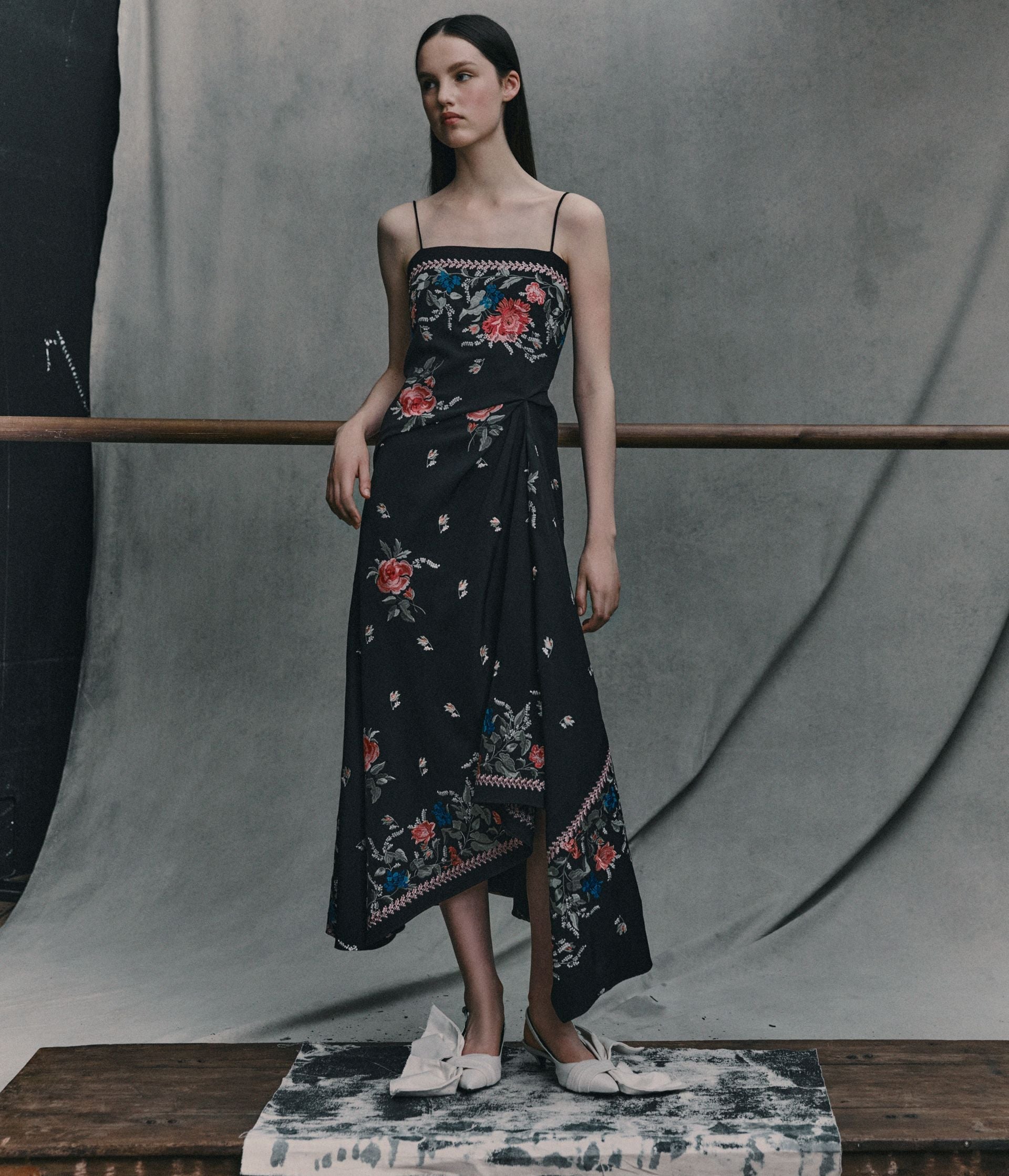 Embroidered Grain De Poudre Sleeveless Midi Dress