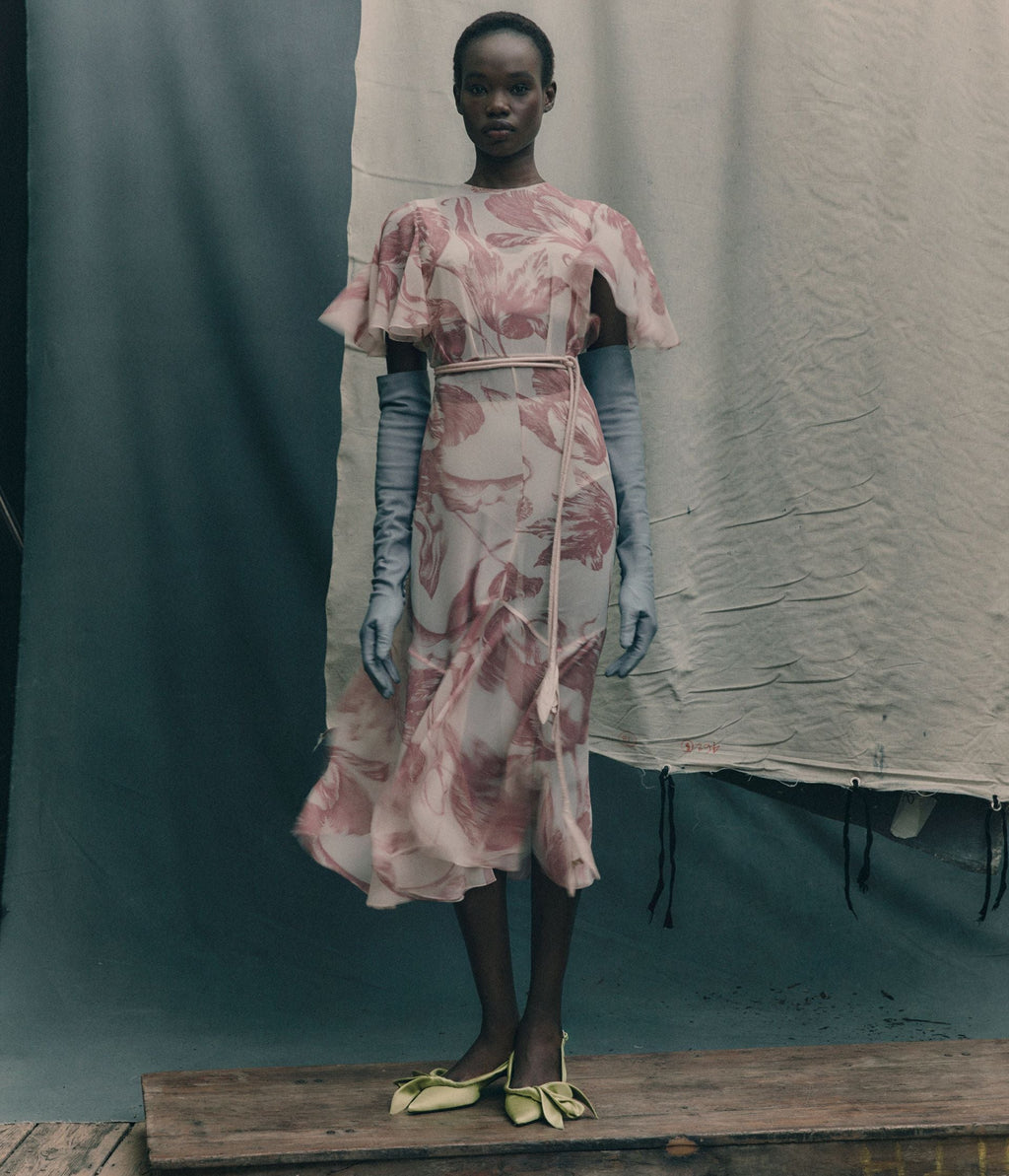 Floral Print Silk Voile Midi Dress
