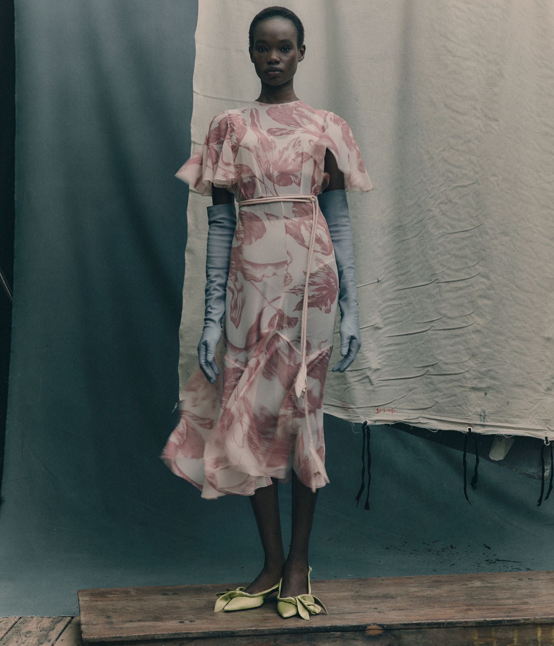 Floral Print Silk Voile Midi Dress