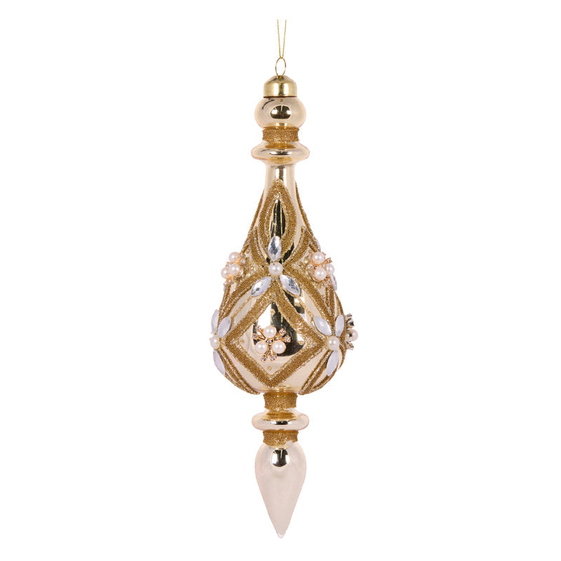 CHAMPAGNE BEADED DECO DROP FINIAL