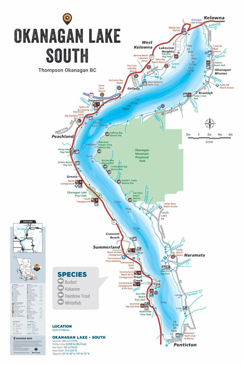 FTOBC147 Okanagan Lake South - Wall Map - Backroad Maps