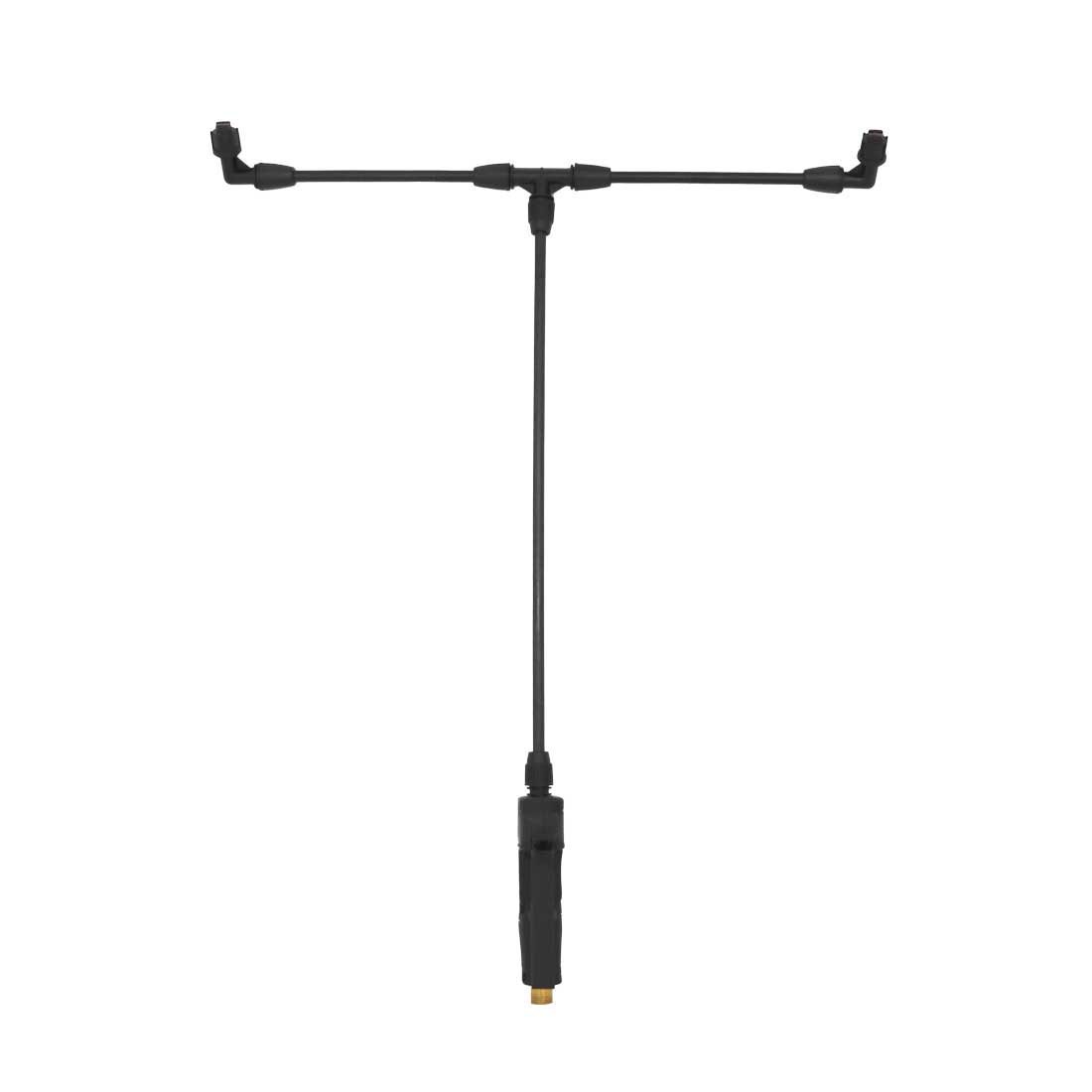 Black carbon fiber wand with boom nozzle attachment and inline spray handle on a white background