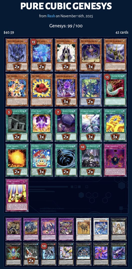 Unbeknownst to most, Master Duel has a resident Cubic expert who's spent the past 8 years mastering the deck. I reached out to them and here's their take on Genesys Cubic, double
