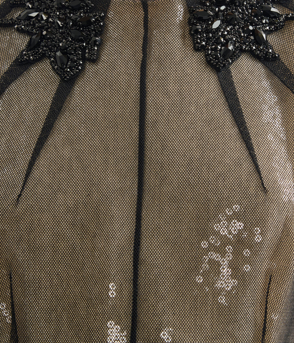 Embellished Organza Sequin Midi Dress