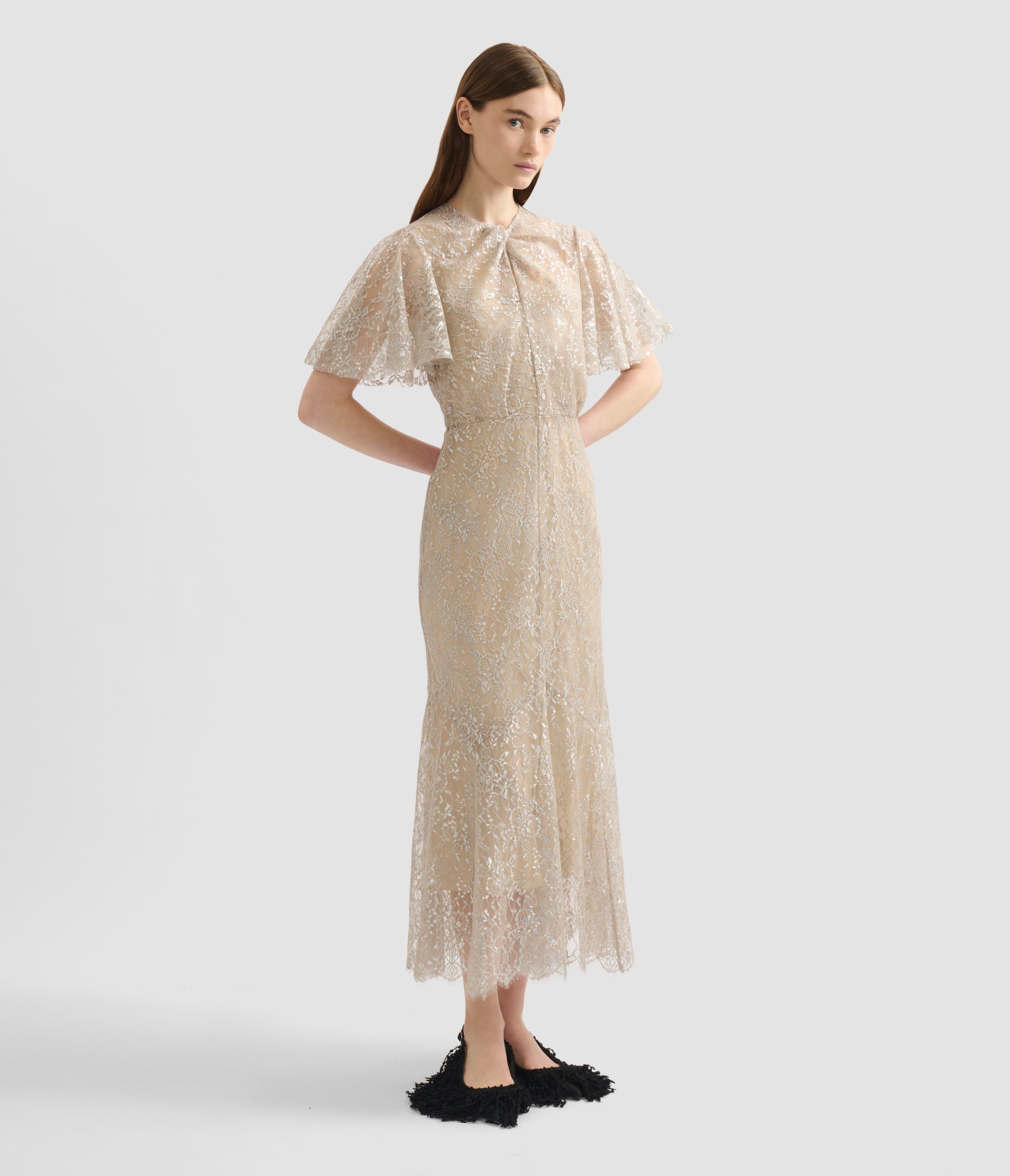 Metallic Lace Midi Dress
