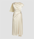 Embellished Satin Cady Draped Midi Dress