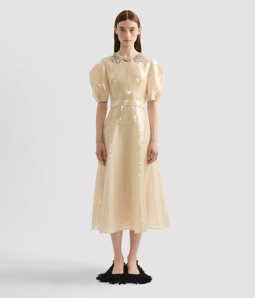 Embellished Organza Sequin Midi Dress