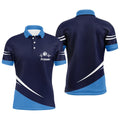 Polo pétanque bleu marine homme avec battement de cœur et boule de pétanque, lignes blanches sportives, prénom personnalisé