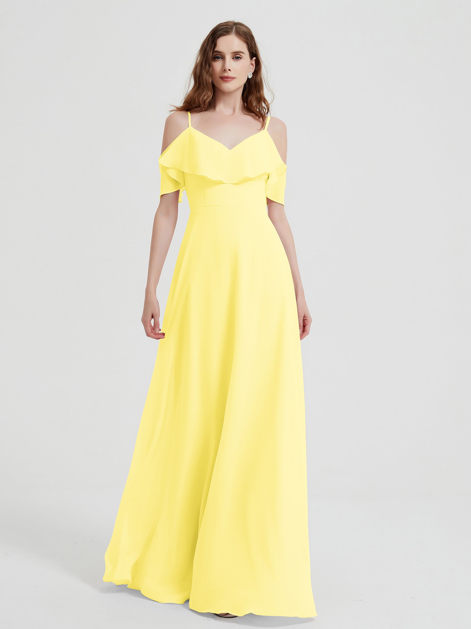 Spaghetti Bretelles Col En V Mousseline Robes Longues Citron