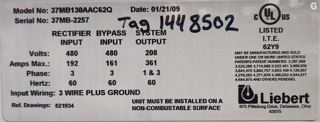Liebert NPOWER Maintenance Bypass 480V (37MB130AAC62Q)