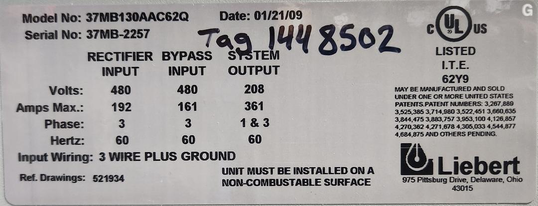 Liebert NPOWER Maintenance Bypass 480V (37MB130AAC62Q)