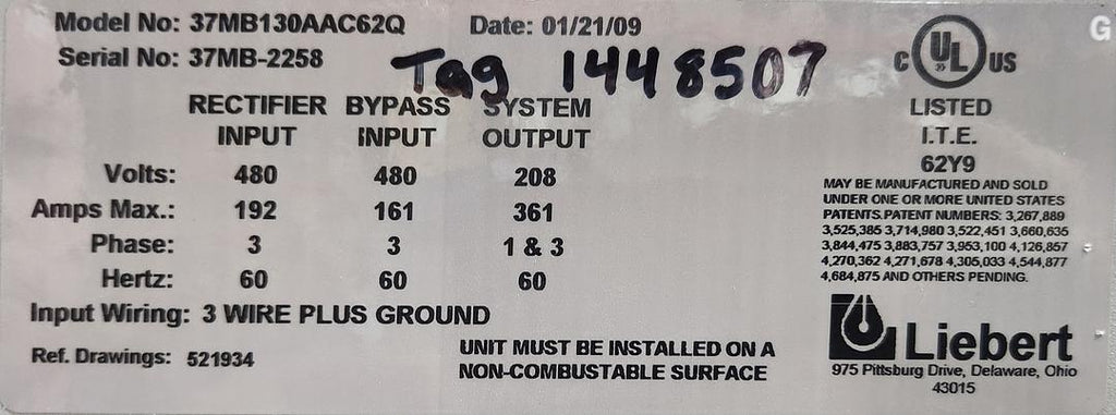 Liebert NPOWER Maintenance Bypass 480V (37MB130AAC62Q)