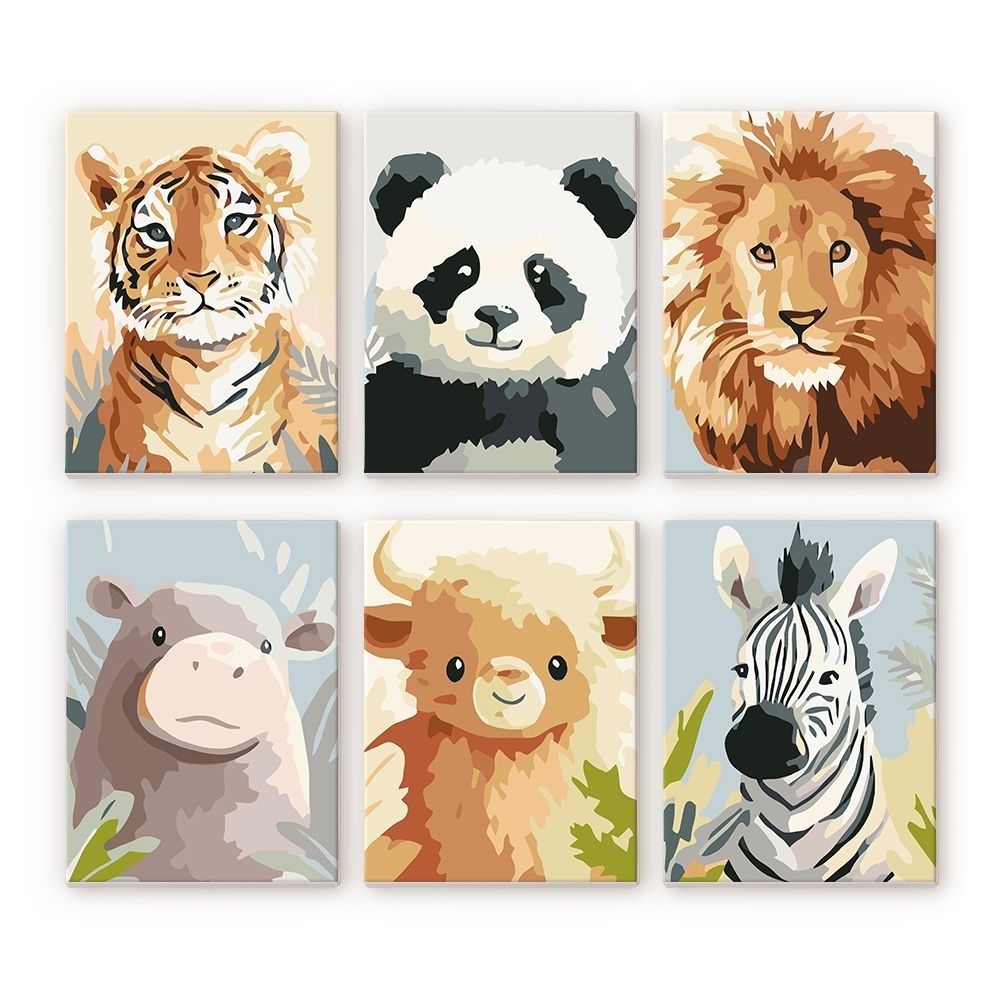 Mini Malen nach Zahlen 15x20 cm (6 Stück) - Wildtierportraits 1 Figured'Art