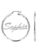 14K Ladies White Gold Name Plate Hoop Earrings
