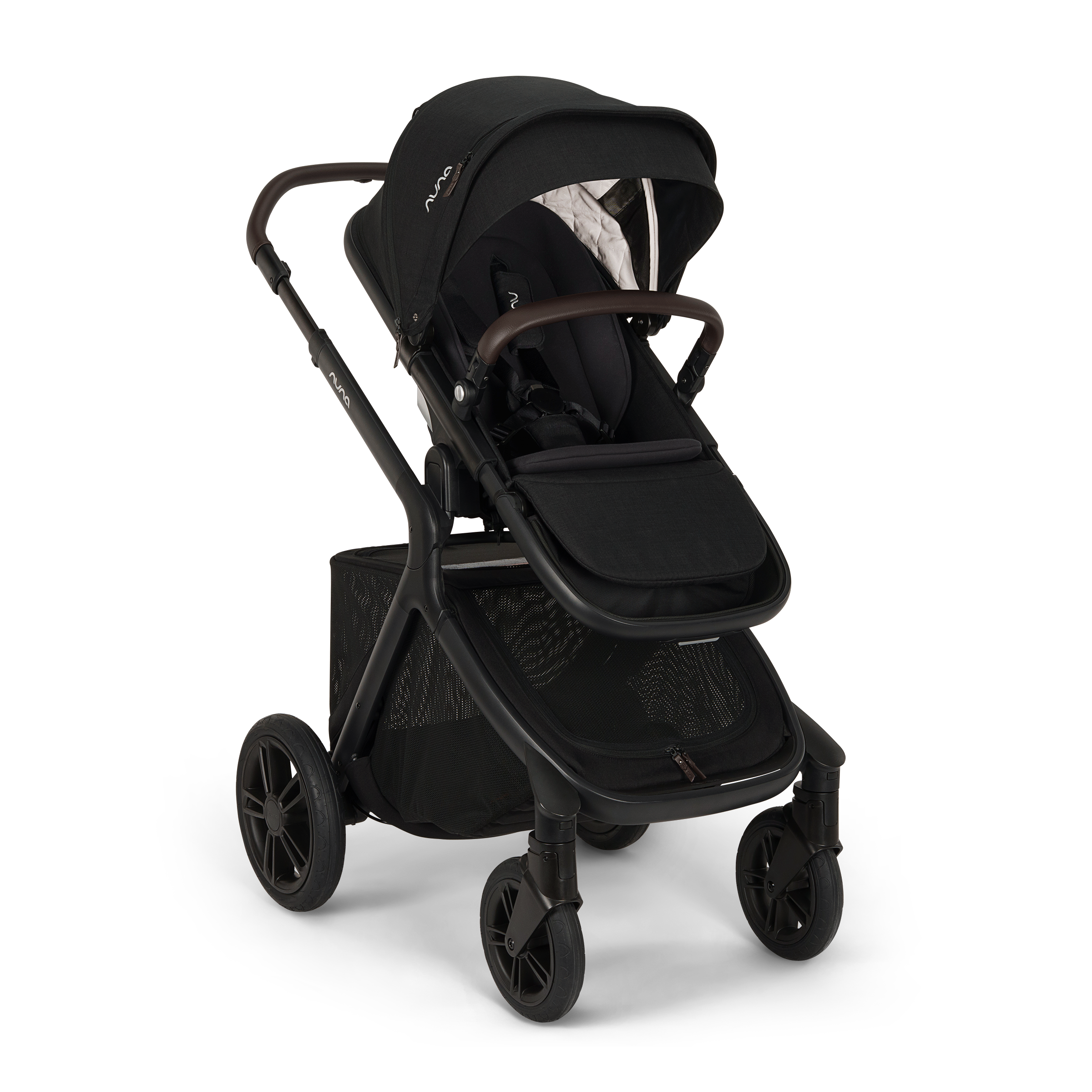 Caviar Black Nuna DEMI Icon Single Stroller - Side Angle View | Bambi Baby