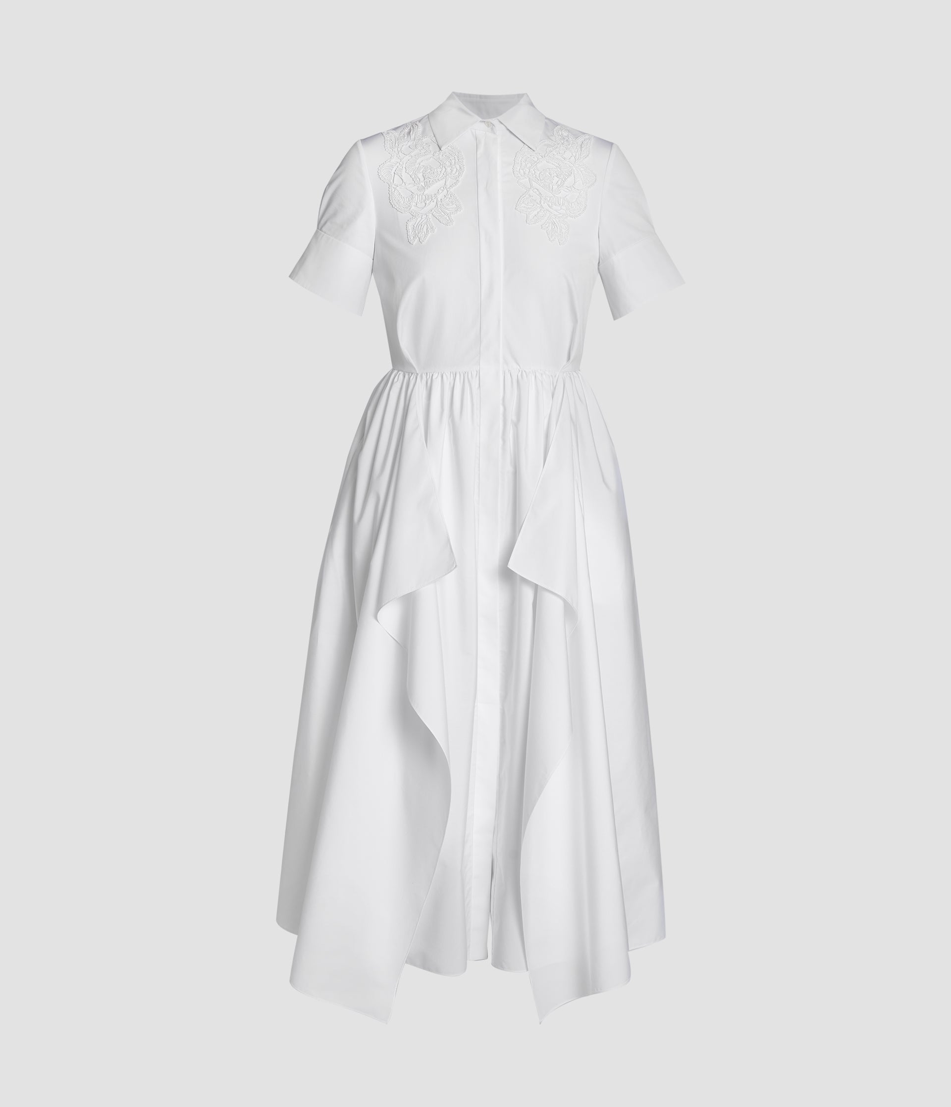 Floral Appliqué Draped Shirt Dress