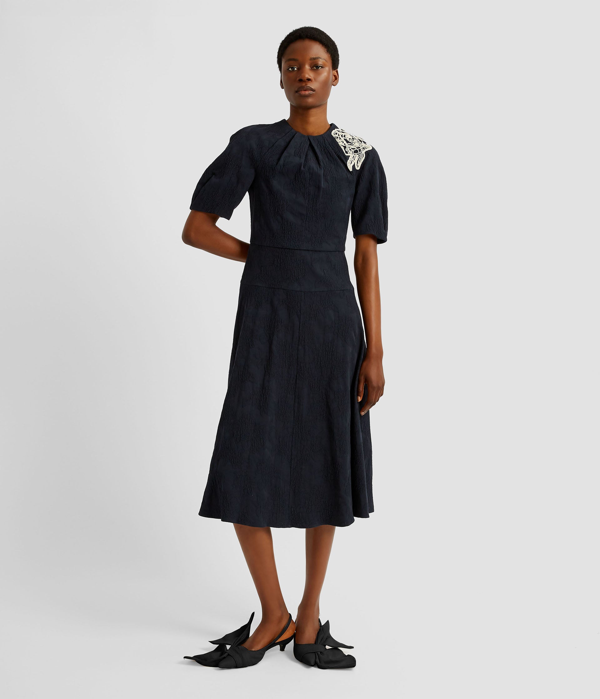 Floral Appliqué Jacquard Midi Dress