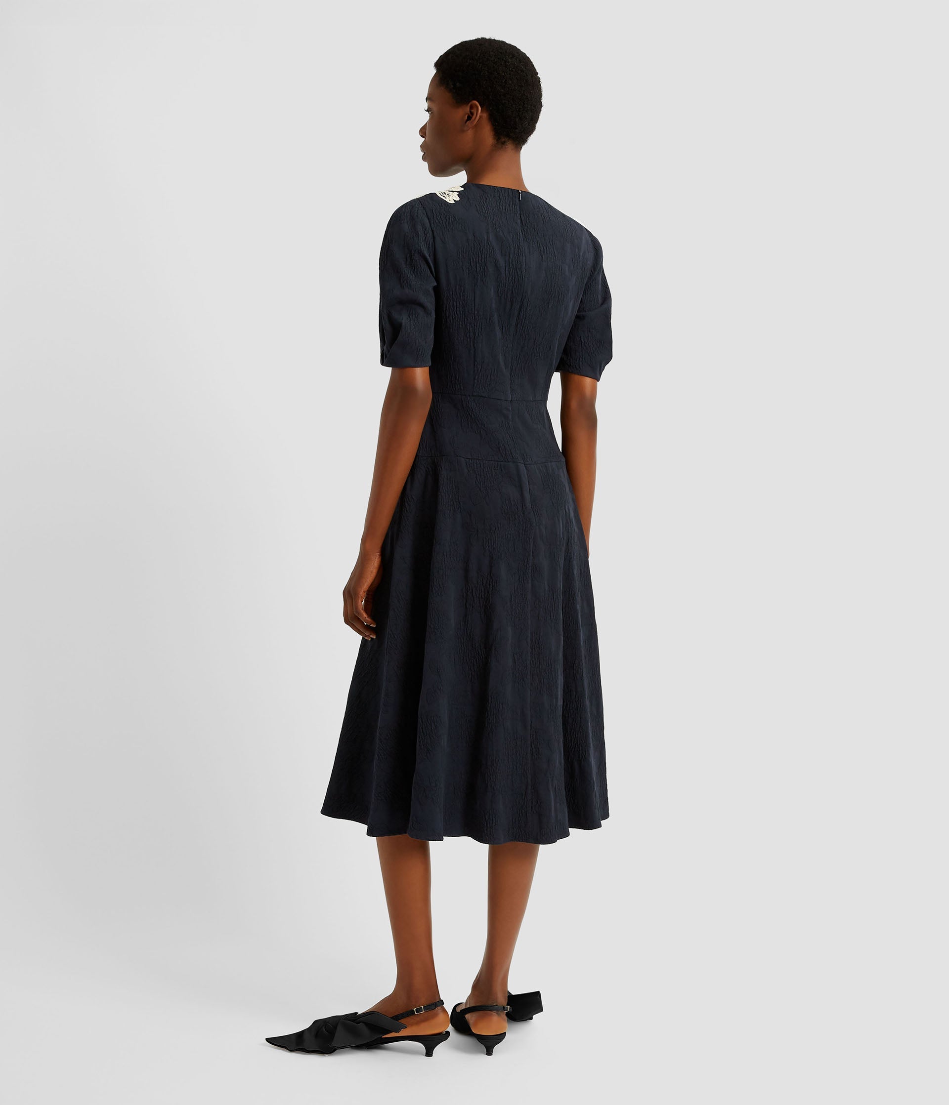 Floral Appliqué Jacquard Midi Dress