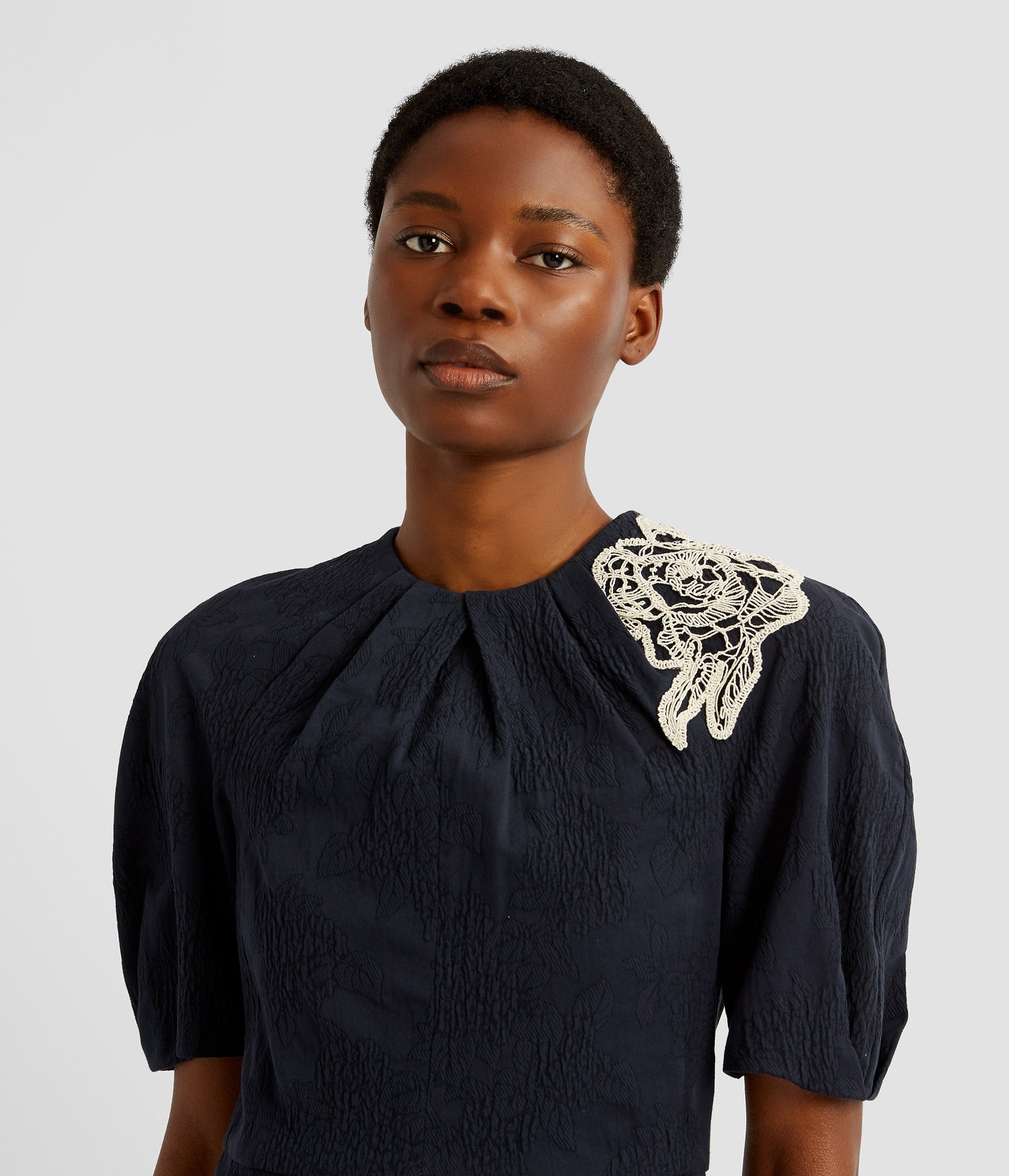 Floral Appliqué Jacquard Midi Dress
