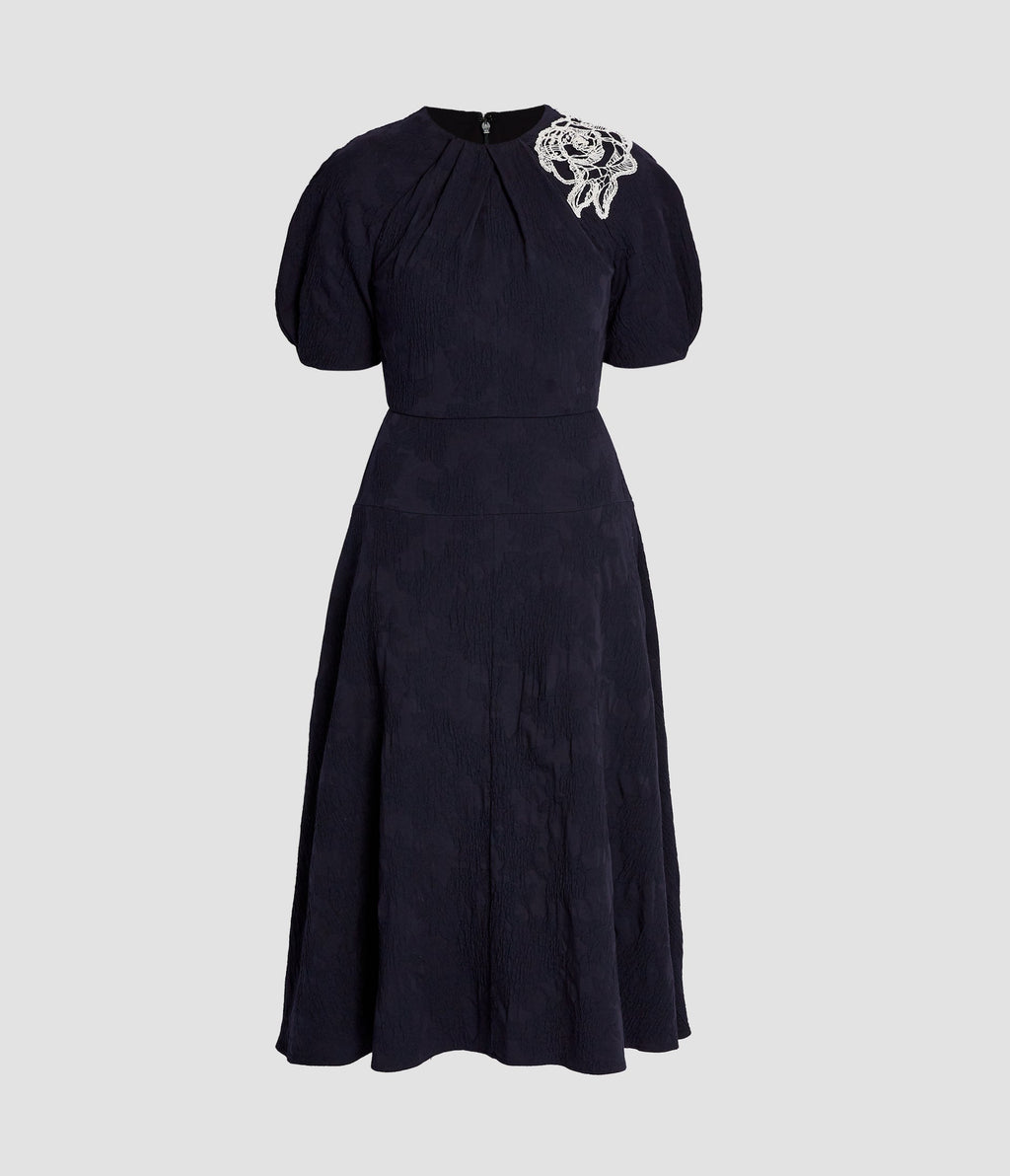Floral Appliqué Jacquard Midi Dress