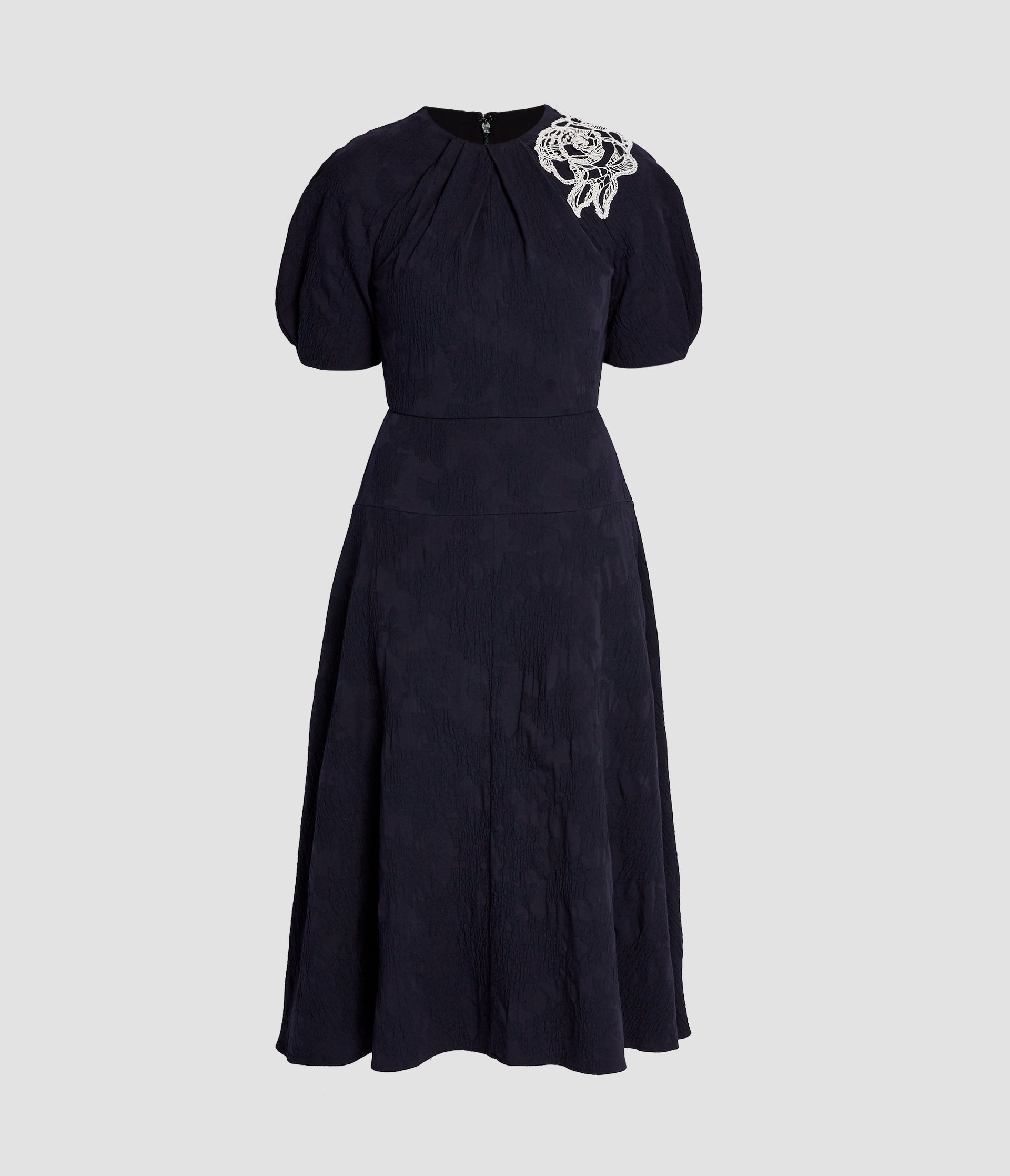 Floral Appliqué Jacquard Midi Dress