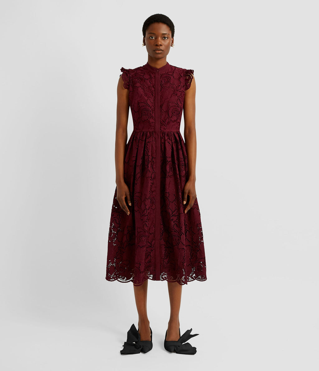 Floral Cutwork Flared Midi Dress