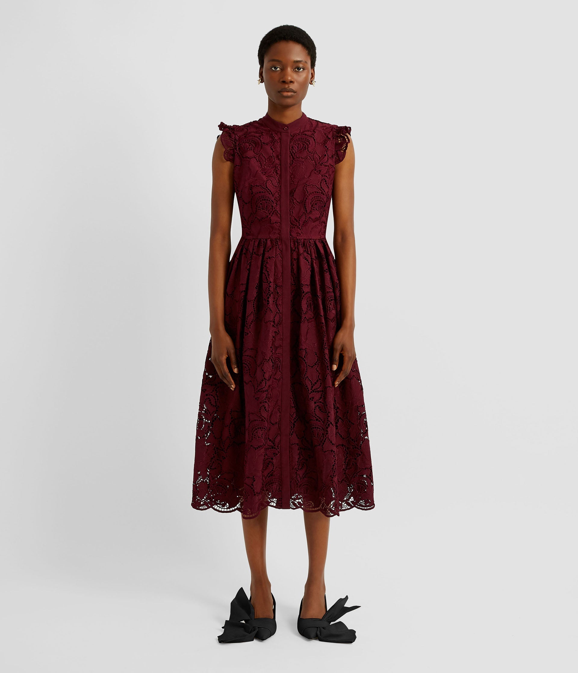 Floral Cutwork Flared Midi Dress