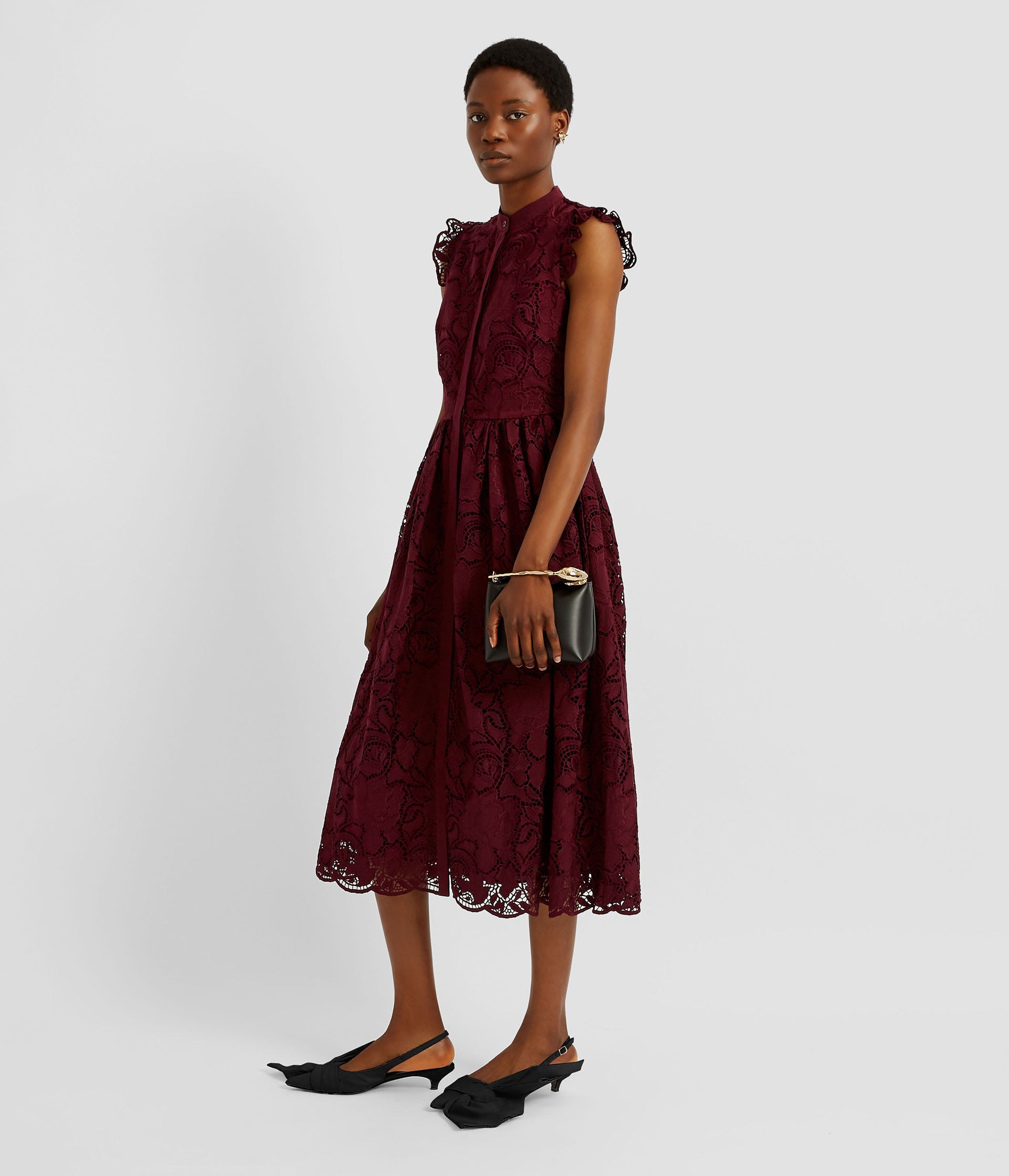 Floral Cutwork Flared Midi Dress