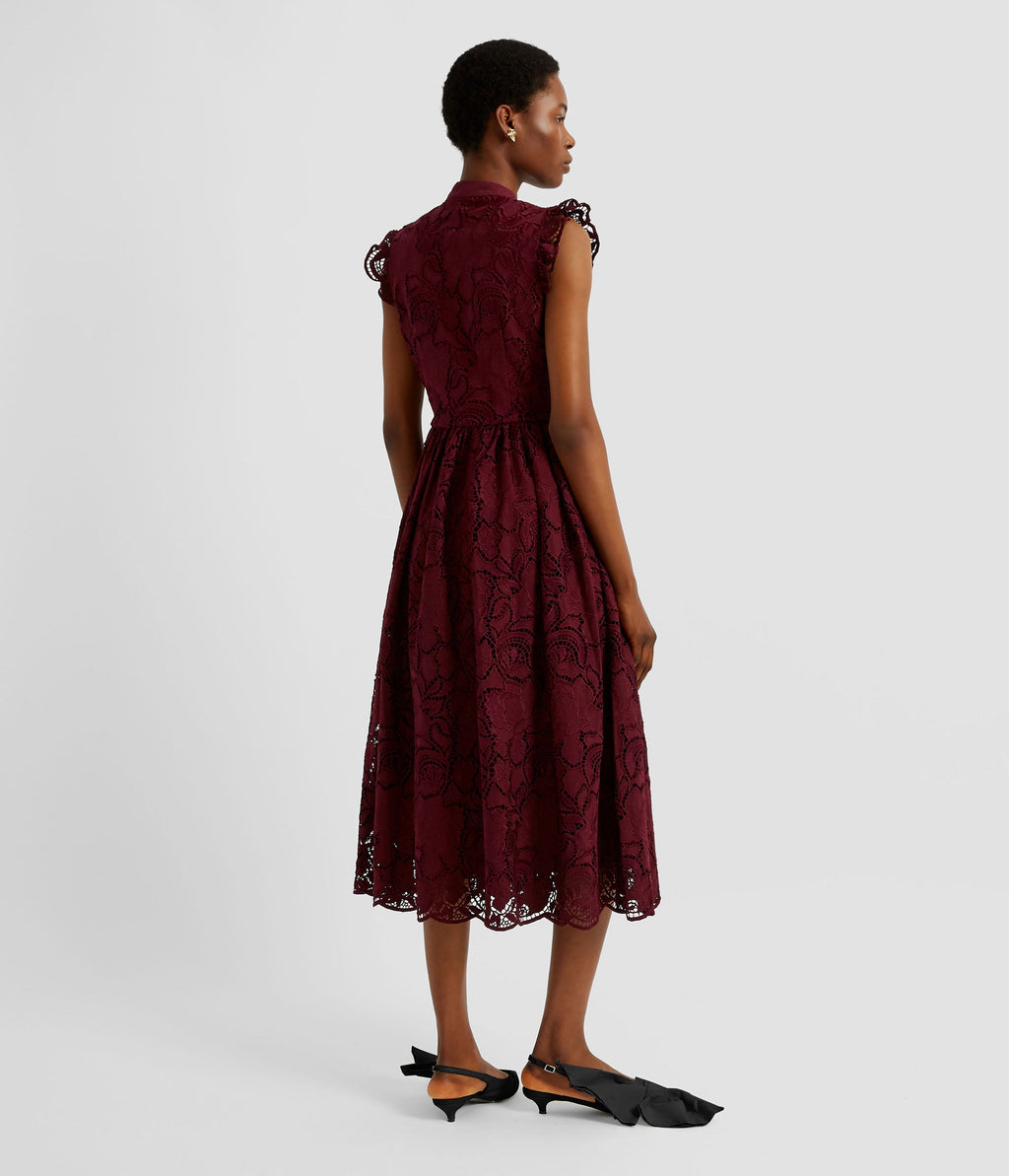 Floral Cutwork Flared Midi Dress