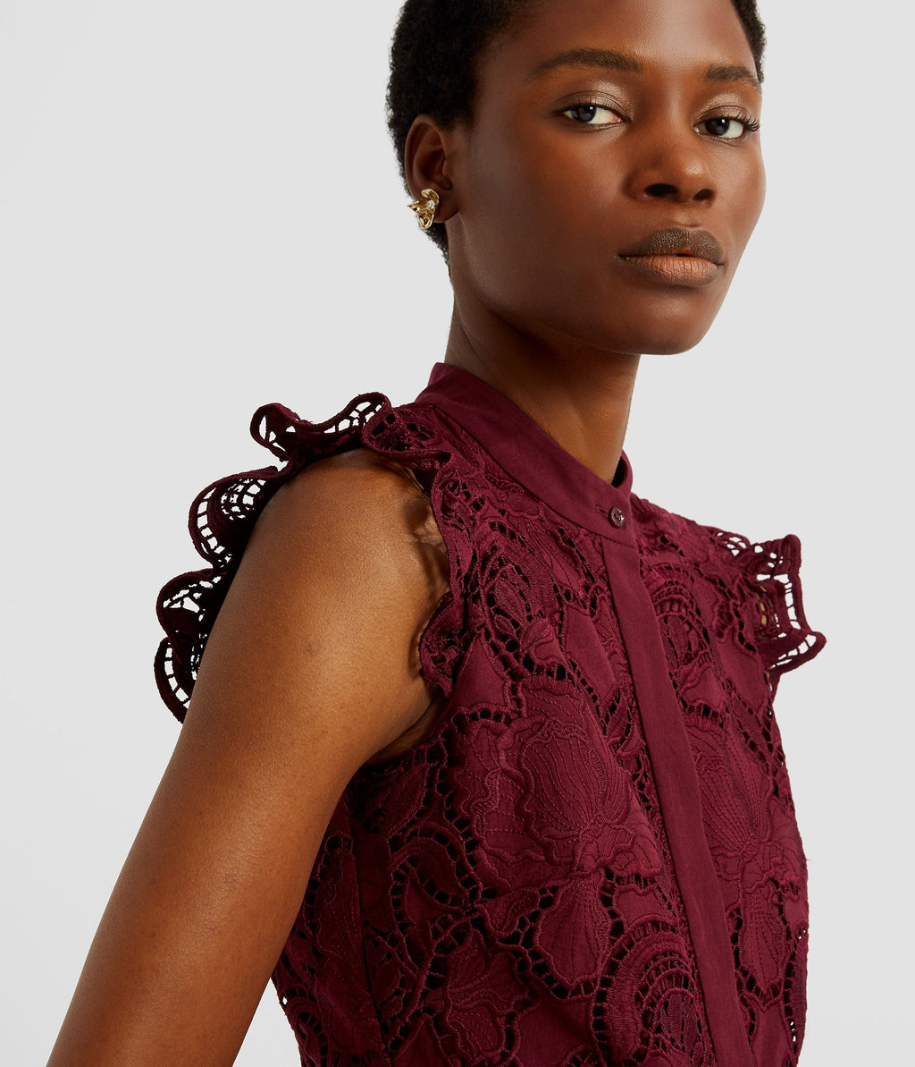 Floral Cutwork Flared Midi Dress